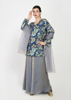 Indigo & Powder Blue Zari Kurta Sharara Set with Scalloped Organza Dupatta