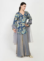 Indigo & Powder Blue Zari Kurta Sharara Set with Scalloped Organza Dupatta