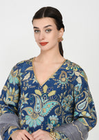 Indigo & Powder Blue Zari Kurta Sharara Set with Scalloped Organza Dupatta