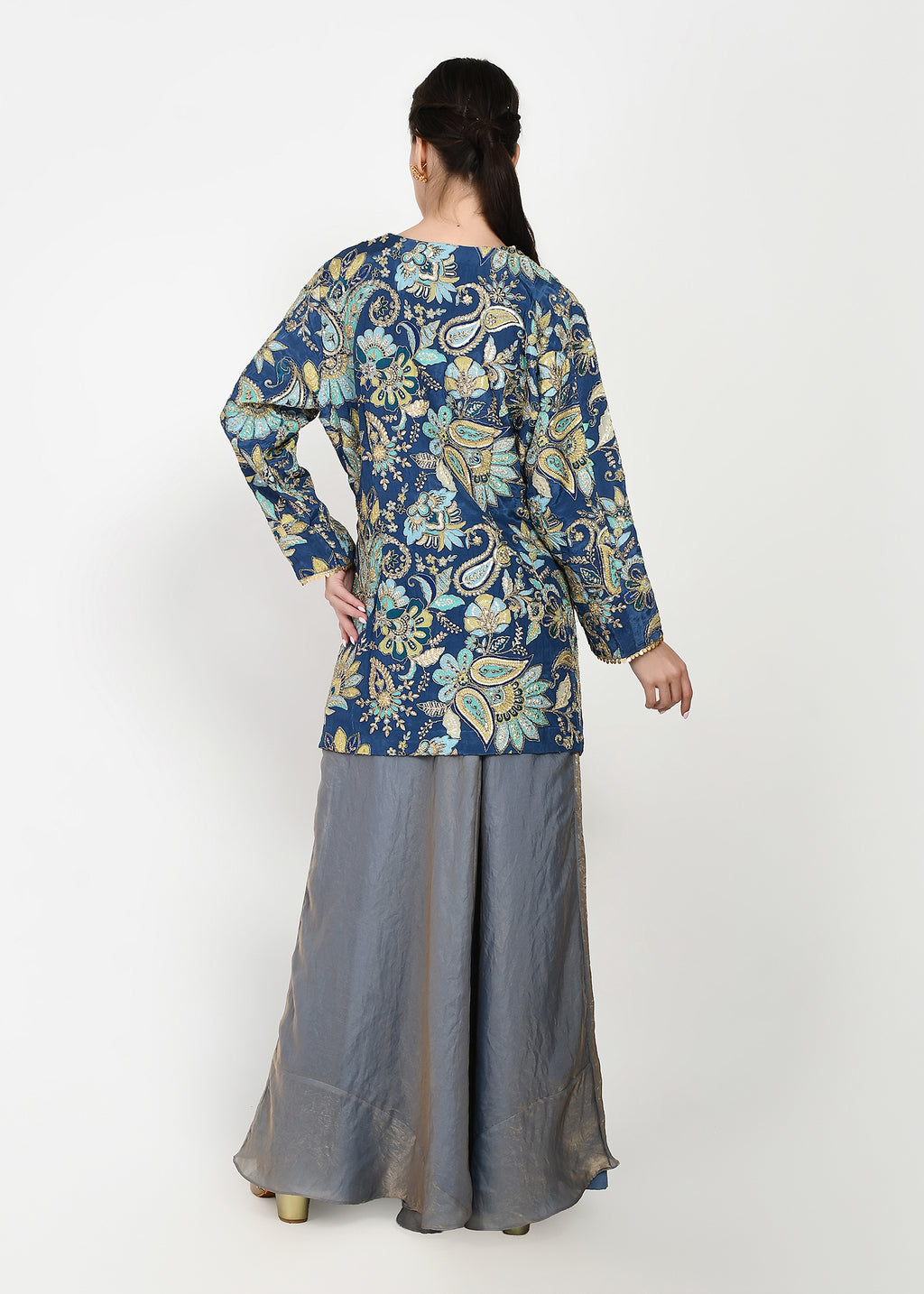 Indigo & Powder Blue Zari Kurta Sharara Set with Scalloped Organza Dupatta