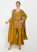 Festive Amber Yellow Zari Kurta Bellbottom Set with Cutwork Dupatta