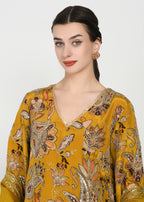 Festive Amber Yellow Zari Kurta Bellbottom Set with Cutwork Dupatta