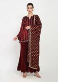 Royale Crimson Cutwork Kurta & Bellbottom Set with Banarasi Dupatta