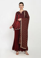 Royale Crimson Cutwork Kurta & Bellbottom Set with Banarasi Dupatta