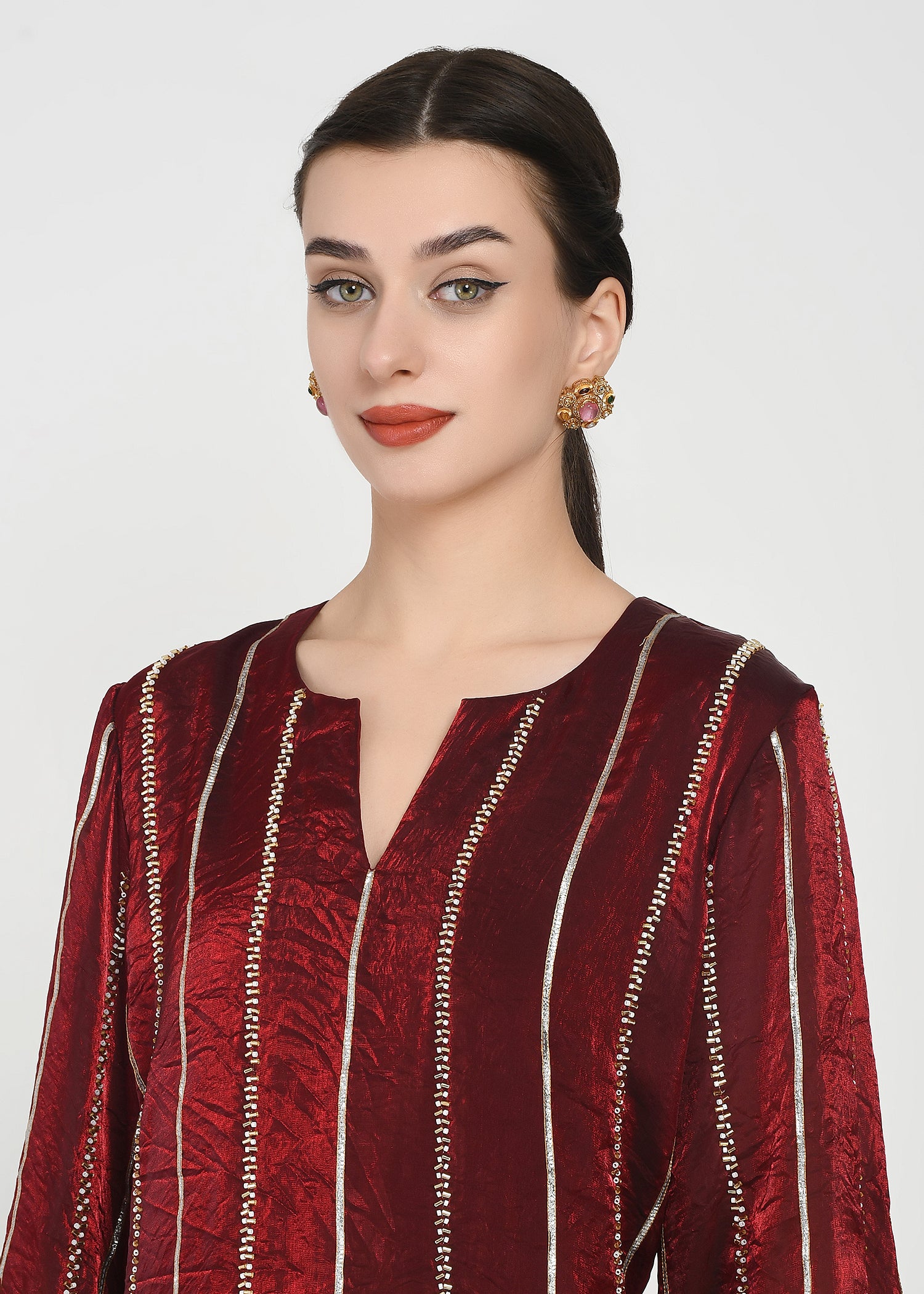Royale Crimson Cutwork Kurta & Bellbottom Set with Banarasi Dupatta