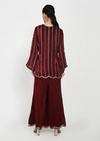 Royale Crimson Cutwork Kurta & Bellbottom Set with Banarasi Dupatta