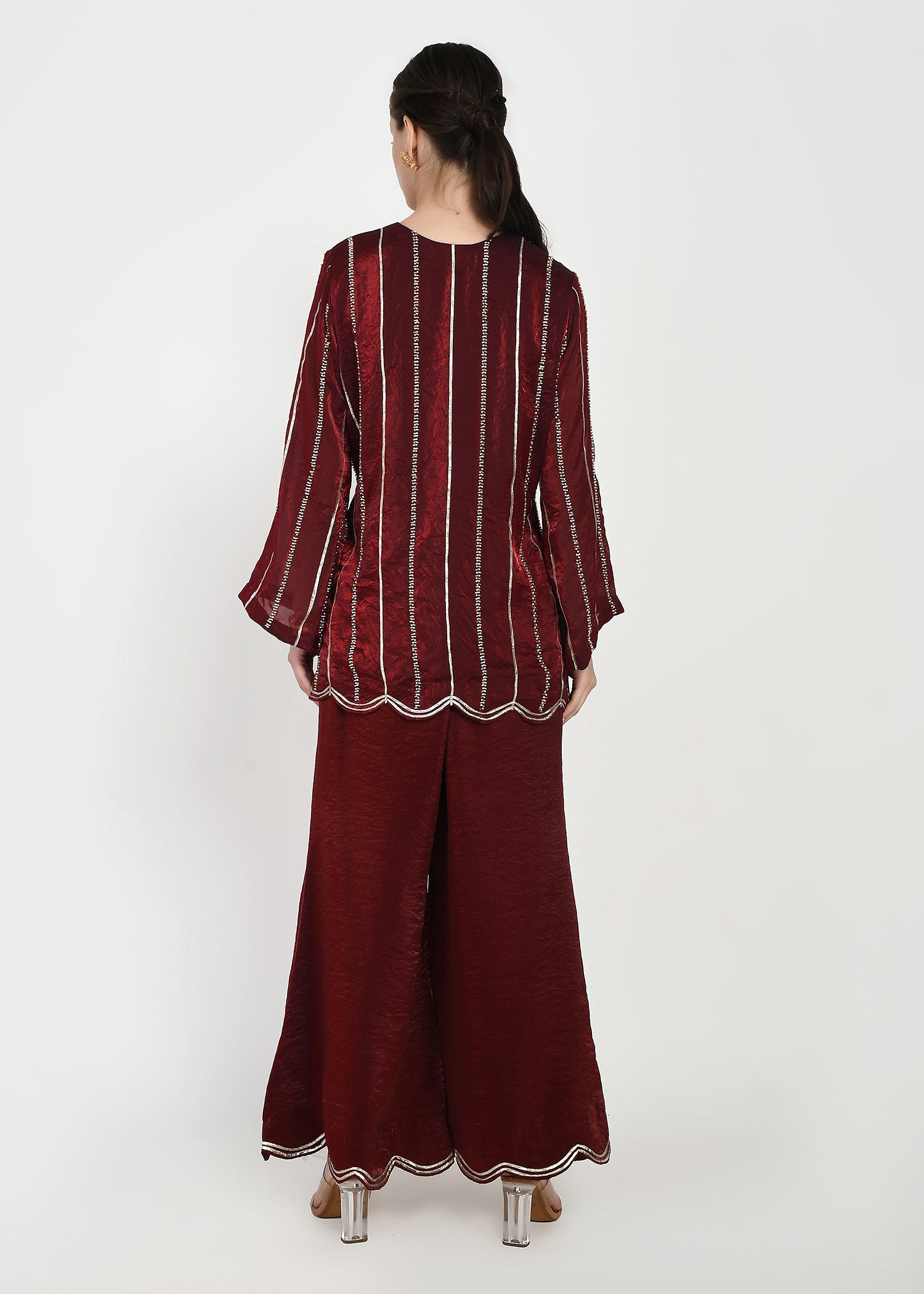 Royale Crimson Cutwork Kurta & Bellbottom Set with Banarasi Dupatta