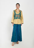 Shirt, Jacket & Sharara Three-Piece Set – Teal & Gold