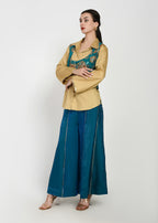 Shirt, Jacket & Sharara Three-Piece Set – Teal & Gold