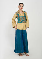 Shirt, Jacket & Sharara Three-Piece Set – Teal & Gold
