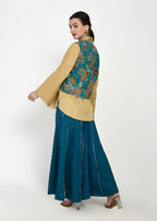 Shirt, Jacket & Sharara Three-Piece Set – Teal & Gold