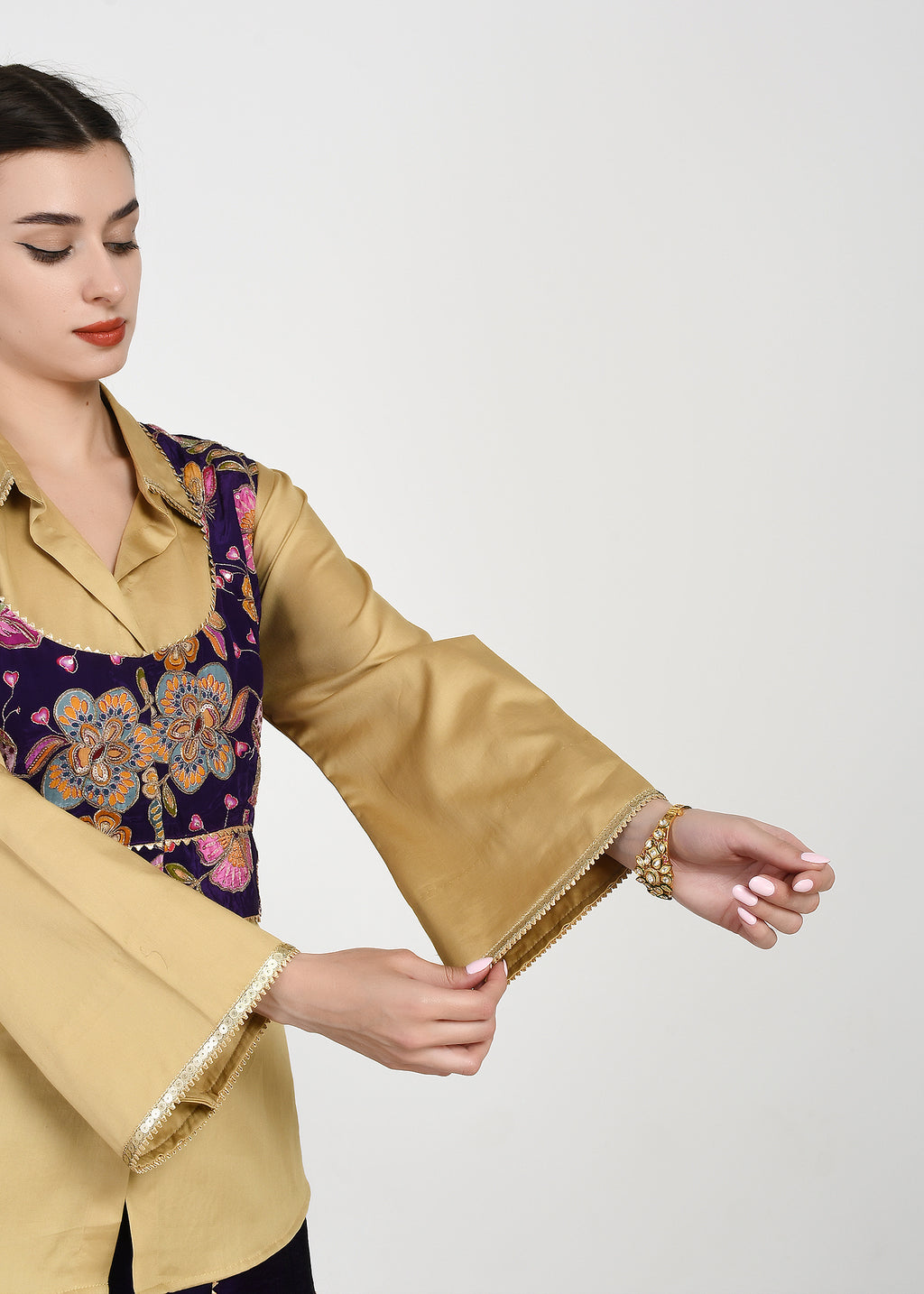 Shirt, Jacket & Sharara Three-Piece Set – Purple & Floral