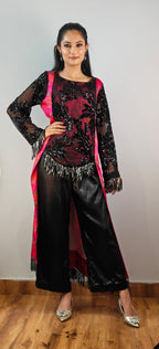 Fuschia & Black High-Low Kurta & Pants Coord Set