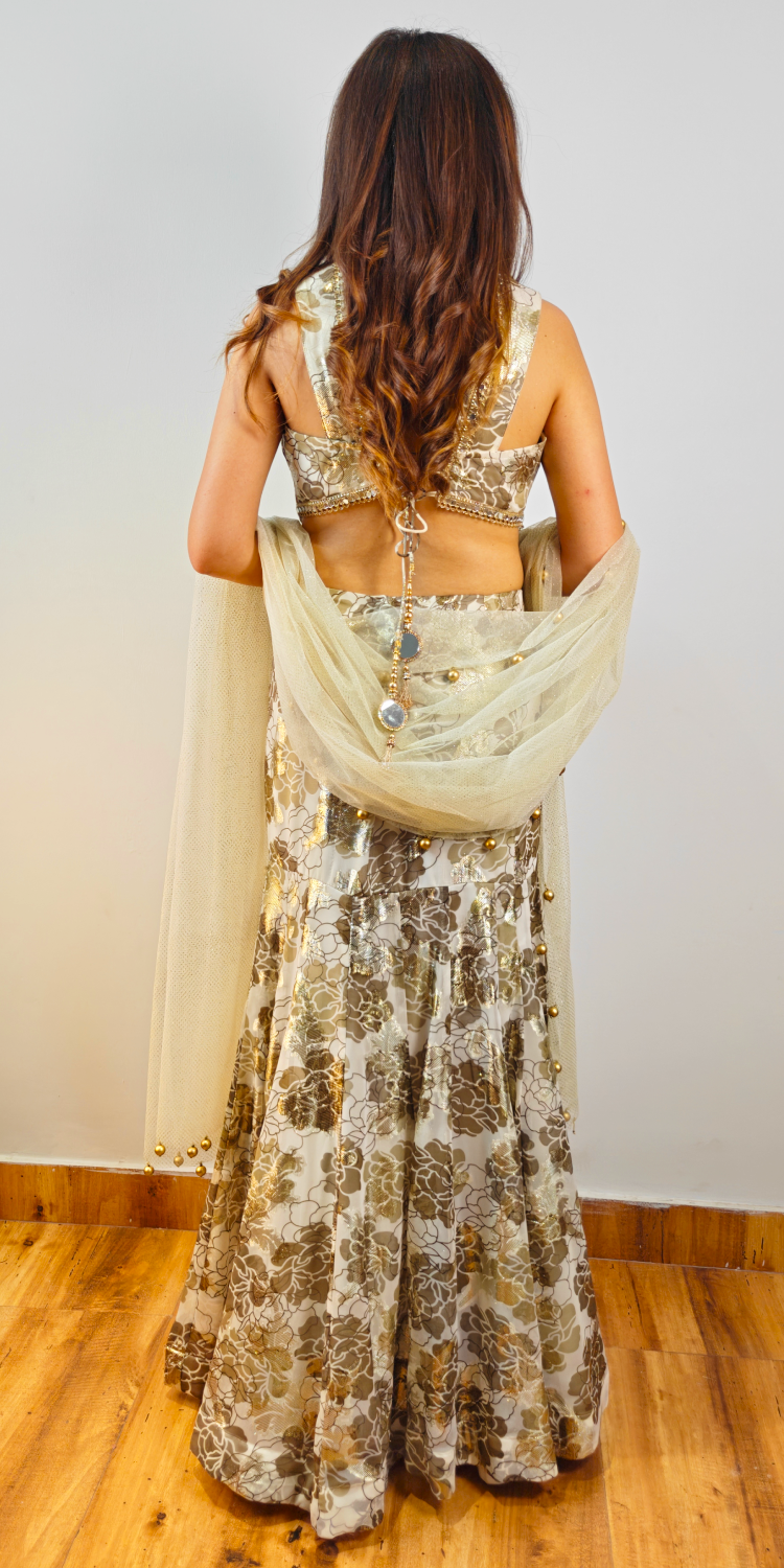 Ivory Gold Luxe Crop-top Skirt Ensemble