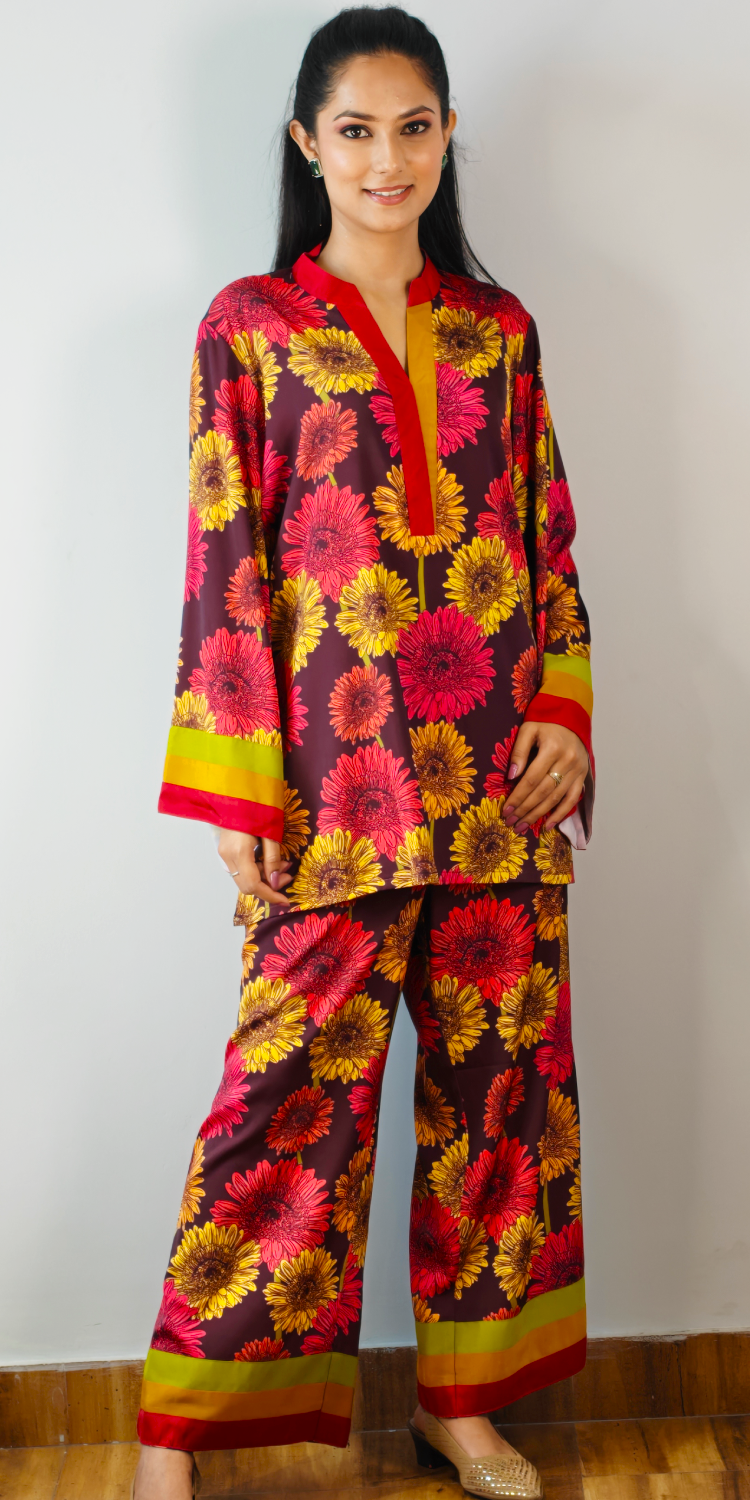 Red Brown Floral Bloom Coord Set