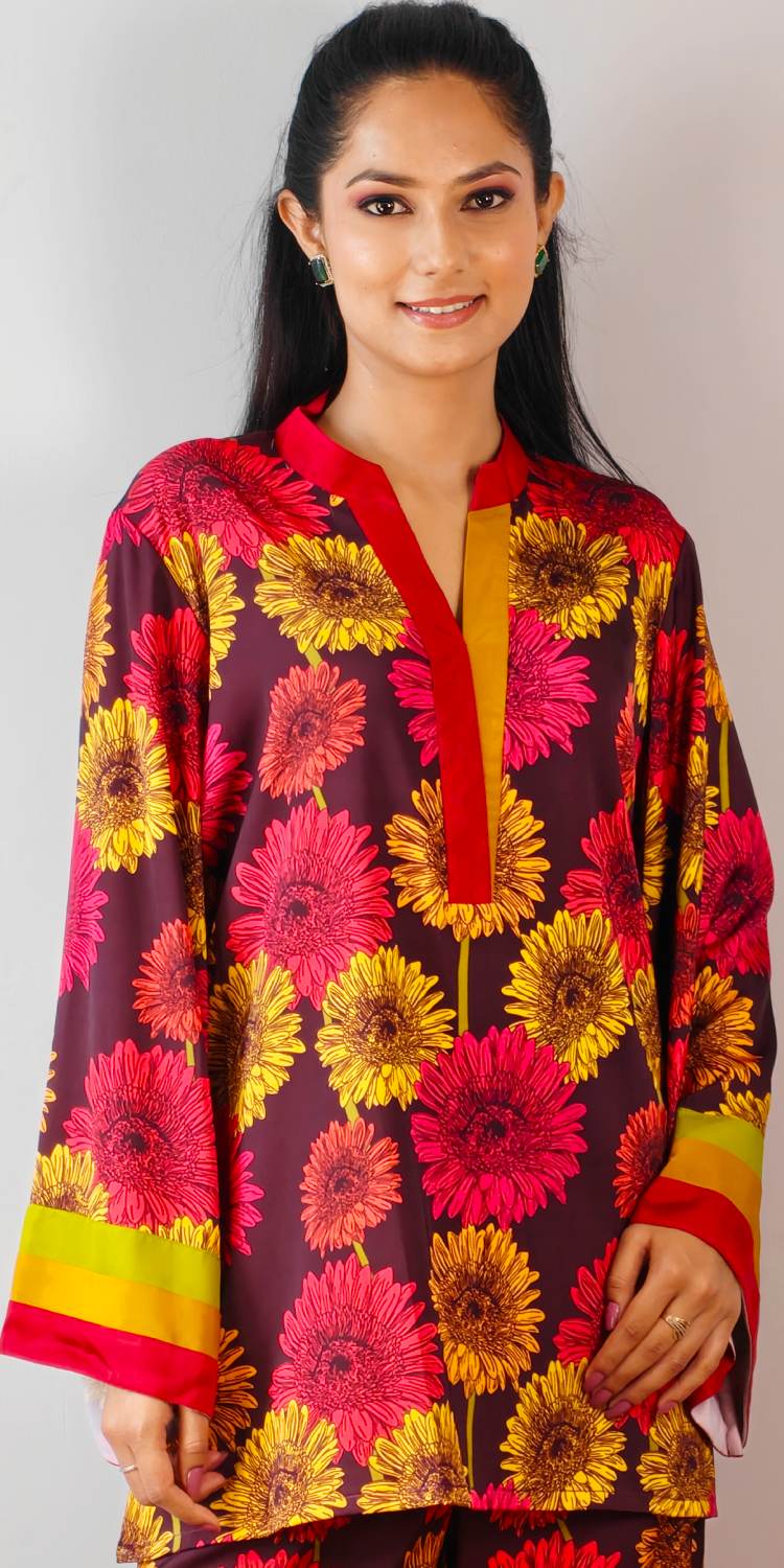 Red Brown Floral Bloom Coord Set