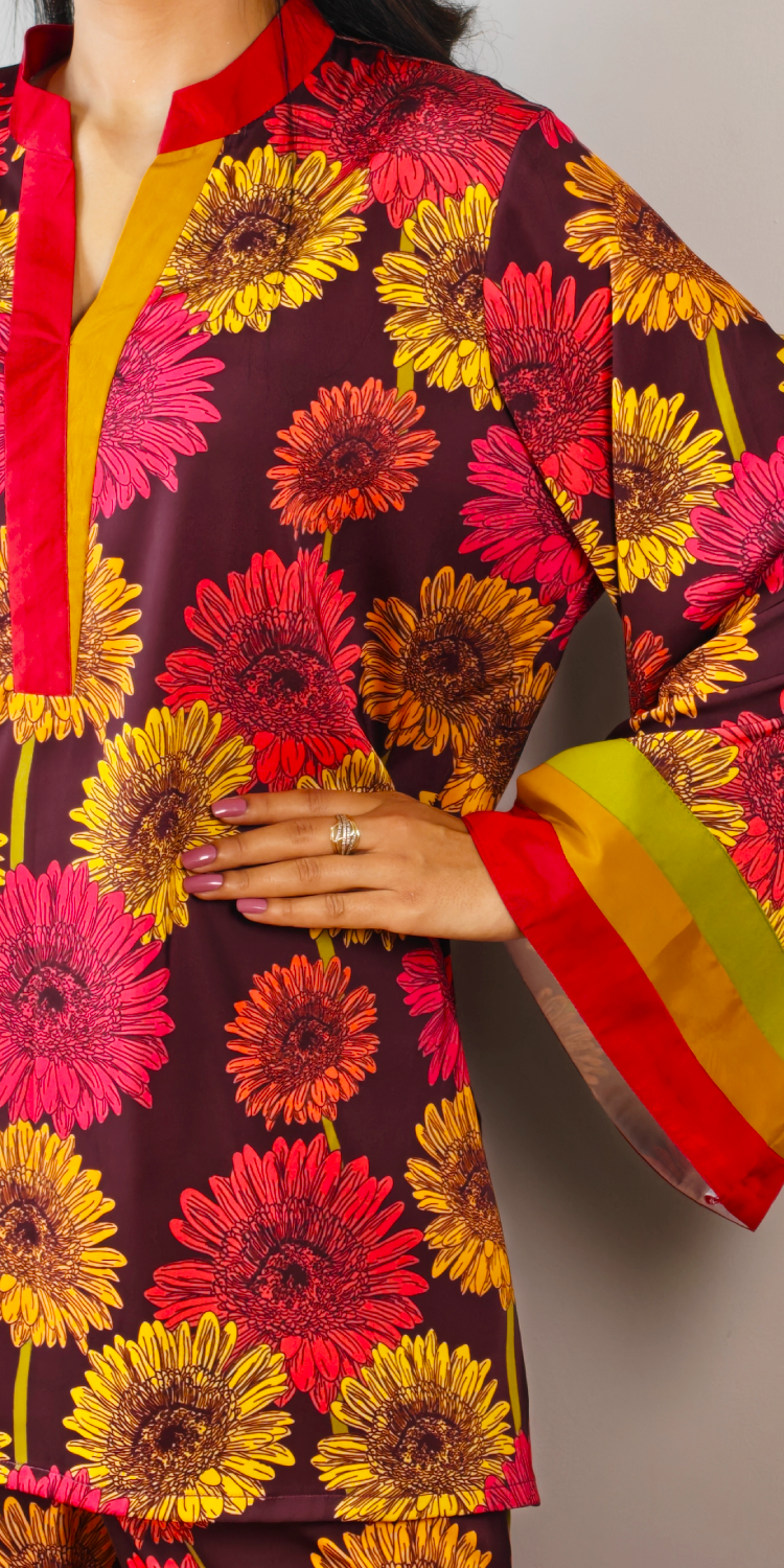 Red Brown Floral Bloom Coord Set