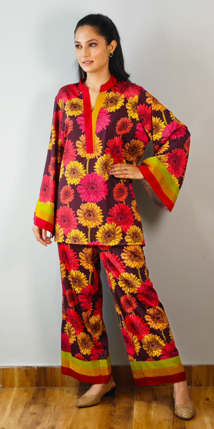 Red Brown Floral Bloom Coord Set