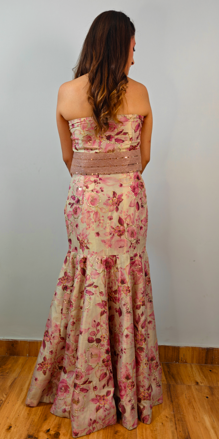 Blush Rose Couture Crop-top Skirt Set