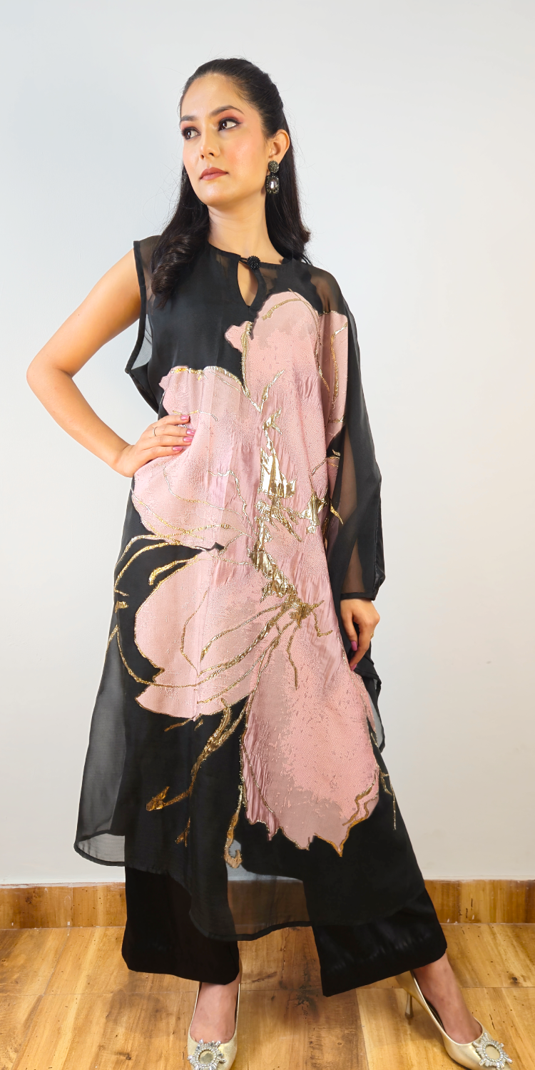 Blush Pink & Black Three-Piece Kaftan Set