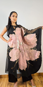 Blush Pink & Black Three-Piece Kaftan Set