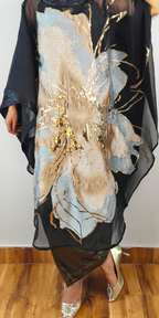 Powder Blue & Black Three-Piece Kaftan Set