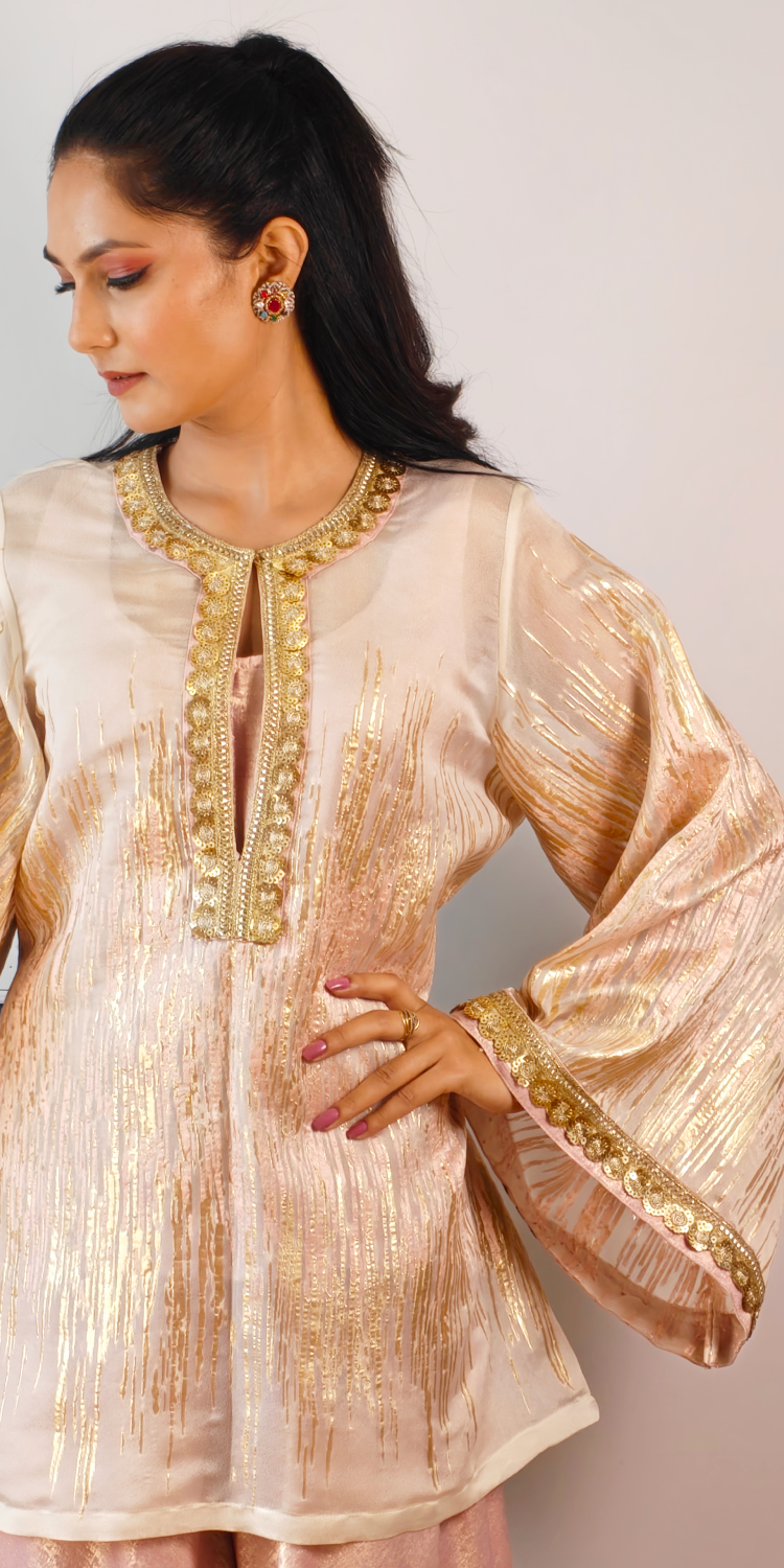Luxe Powder Pink & Gold Sharara Coord Set
