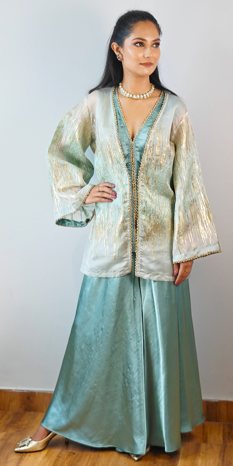 Breezy Aqua & Gold Sharara Coord Set