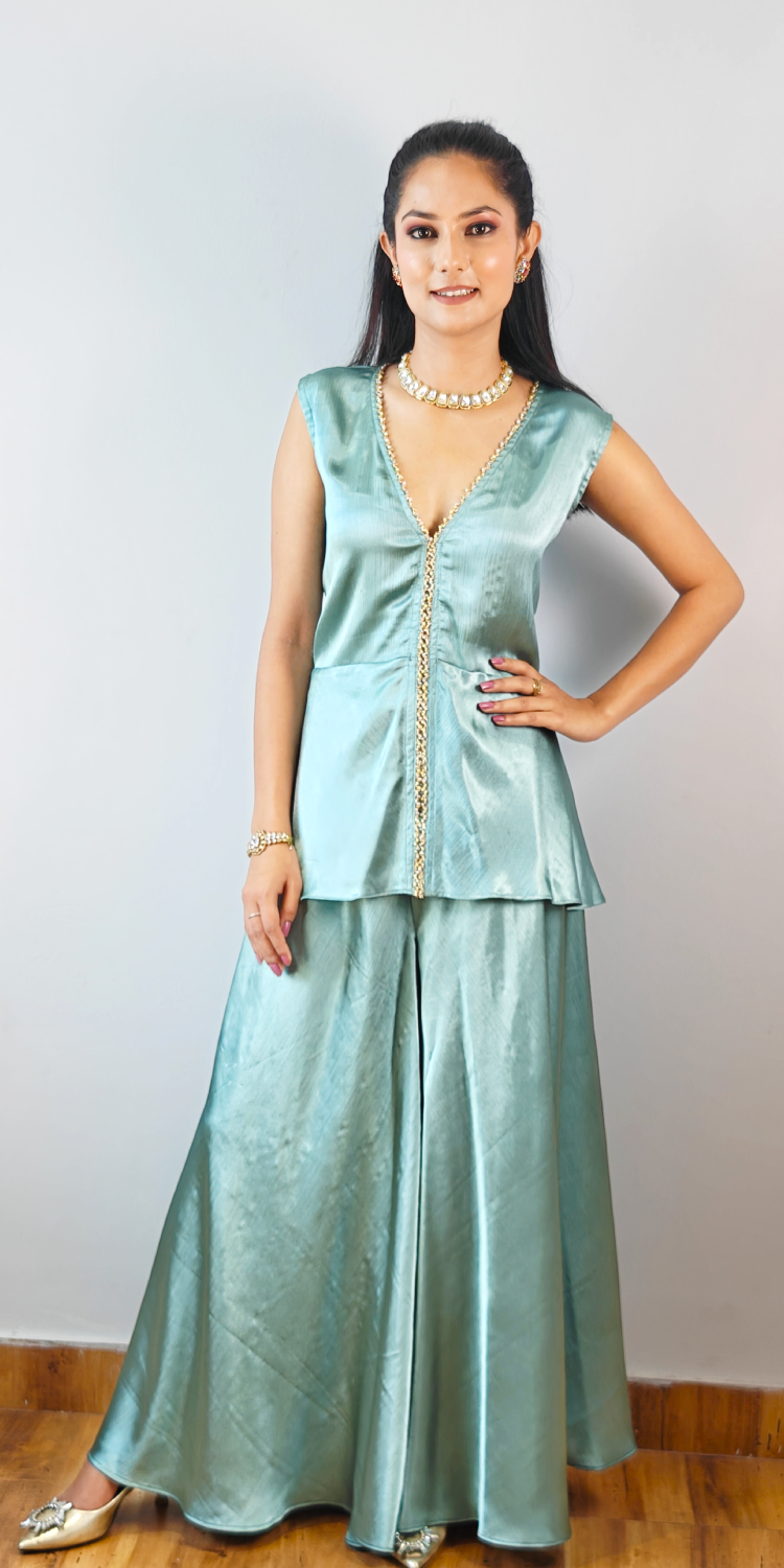 Breezy Aqua & Gold Sharara Coord Set