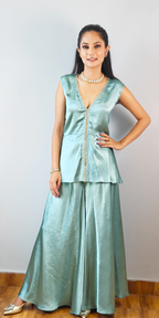 Breezy Aqua & Gold Sharara Coord Set