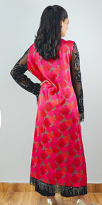 Fuschia & Black High-Low Kurta & Pants Coord Set