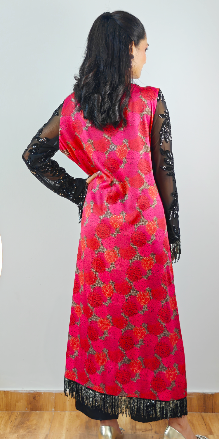 Fuschia & Black High-Low Kurta & Pants Coord Set