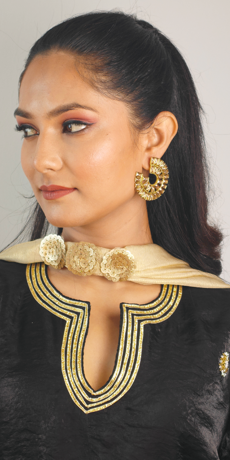 Black Opulence Classic Sharara Set with Gota Detailing