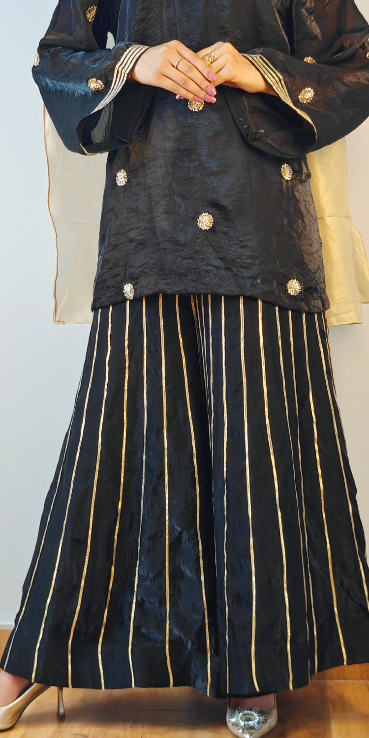 Black Opulence Classic Sharara Set with Gota Detailing