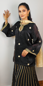 Black Opulence Classic Sharara Set with Gota Detailing