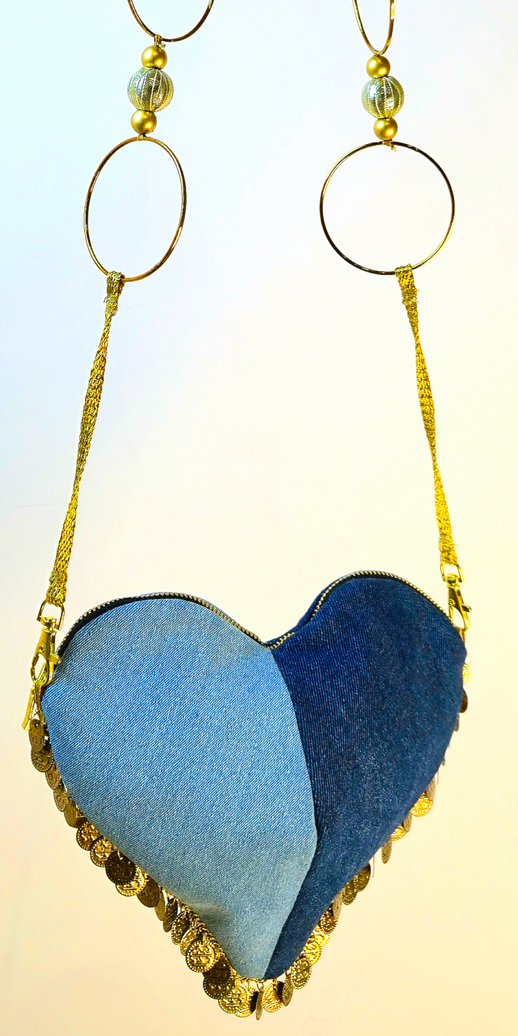 Denim Heart Charm Bag