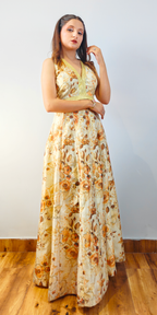 Sunset Hues Yellow Floral Crop-top Skirt Set