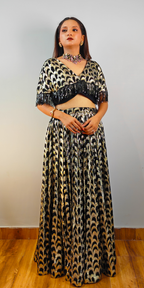 Ethereal Black & Gold Zari Crop-top Skirt Ensemble