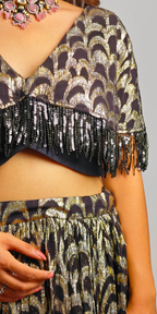 Ethereal Black & Gold Zari Crop-top Skirt Ensemble