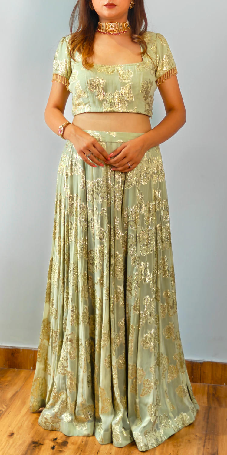 Lime Lux & Emerald Green Lehenga with Cutwork Dupatta