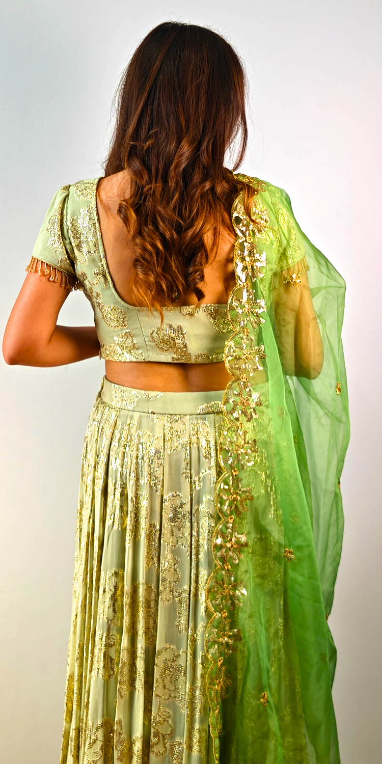 Lime Lux & Emerald Green Lehenga with Cutwork Dupatta