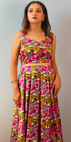 Fuchsia Flora Lehenga with Satin Cape