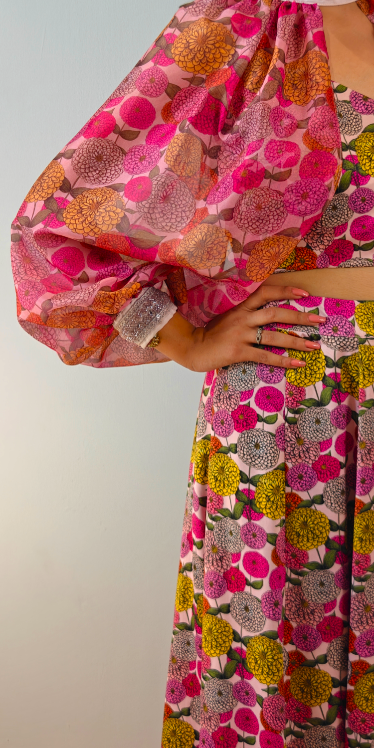 Fuchsia Flora Lehenga with Satin Cape