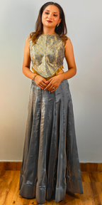 Regal Gold Corset Choli with Contemporary Lehenga