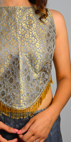 Regal Gold Corset Choli with Contemporary Lehenga