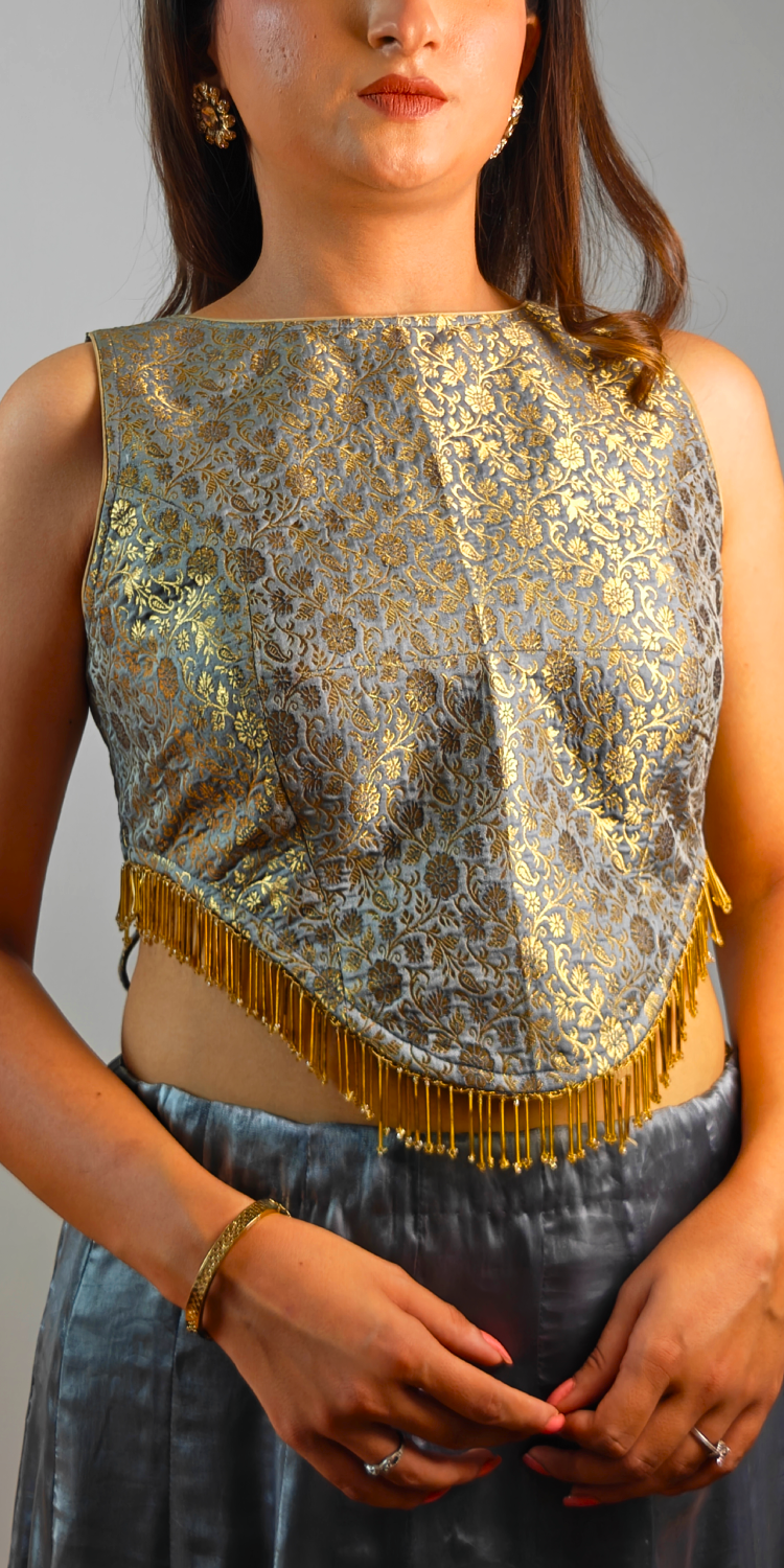 Regal Gold Corset Choli with Contemporary Lehenga