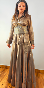Moonlit Gold Indo-Western Shirt & Skirt Ensemble with Brocade Belt