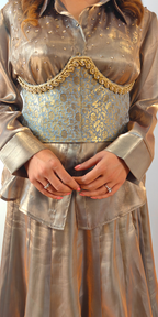 Moonlit Gold Indo-Western Shirt & Skirt Ensemble with Brocade Belt