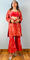 Scarlet Rose Embellished Three-Piece Kurta, Crop-Top & Pants Set