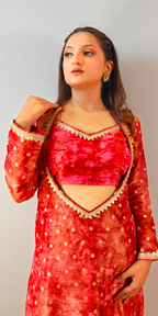 Scarlet Rose Embellished Three-Piece Kurta, Crop-Top & Pants Set